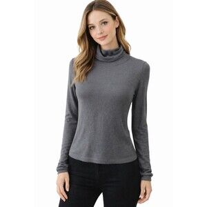 Lapis Womens Gray Turtleneck Knit Top Size S Long Sleeve Stretch Lightweight